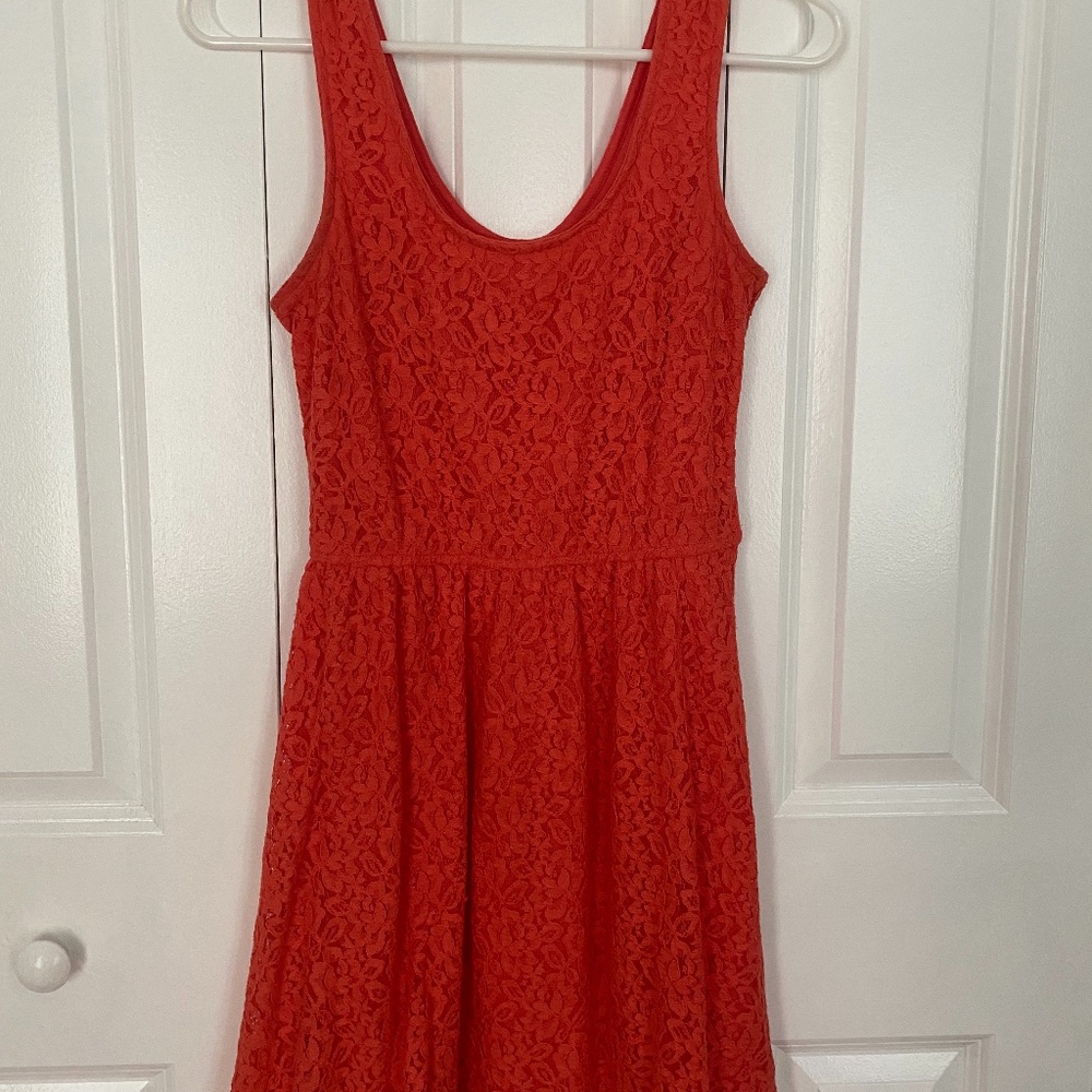 Girls Coral Lace Dress